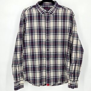 UNTUCKit Men's XL Colheita Cotton Navy Cream Red Plaid‎ Long Sleeve Button Shirt